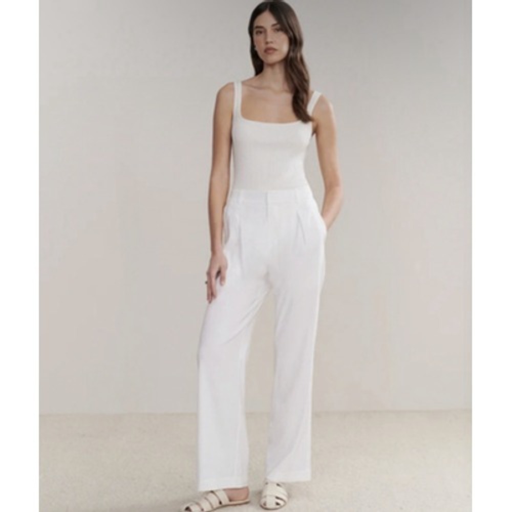 Jenni Kayne Pants Womens 4 White Riley Trouser‎ Linen Blend Pleated Wide Leg